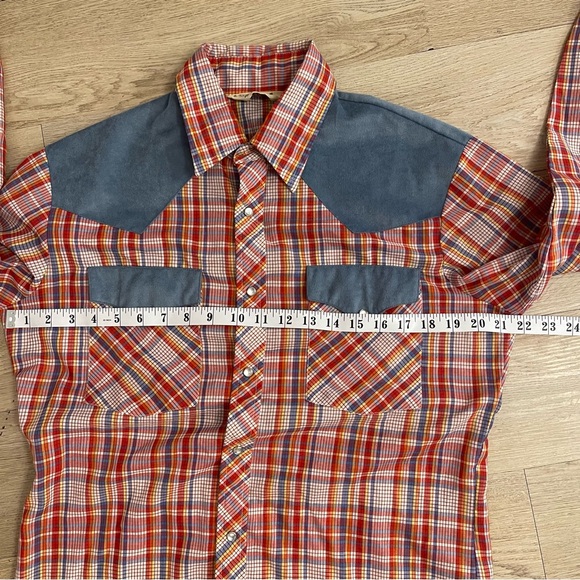 Vintage Bronco Western Shirt Mens Medium Madras Plaid Pearl Snap Cowboy Rodeo - Picture 8 of 11